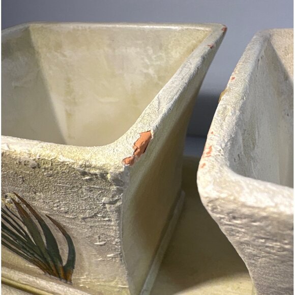 Ceramic Planter Set 4 Piece Set With Tray Featuring Floral Designs 13.5" Long - Picture 6 of 11